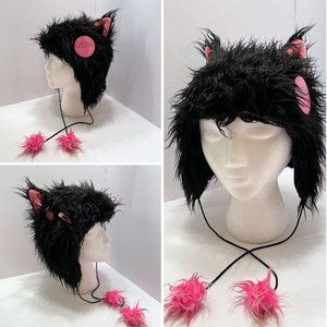 Elope Black Furry Faux Fur Kitty Cat Earflap Hat - Cosplay, Kawaii, Anime